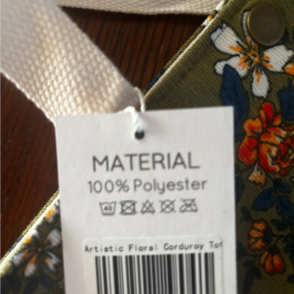 Vintage Artistic Floral Corduroy Tote-Olive - Picture 6 of 6